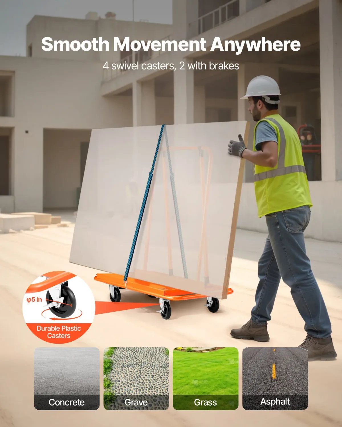 Heavy Duty Drywall Panel Dolly Cart 816kg