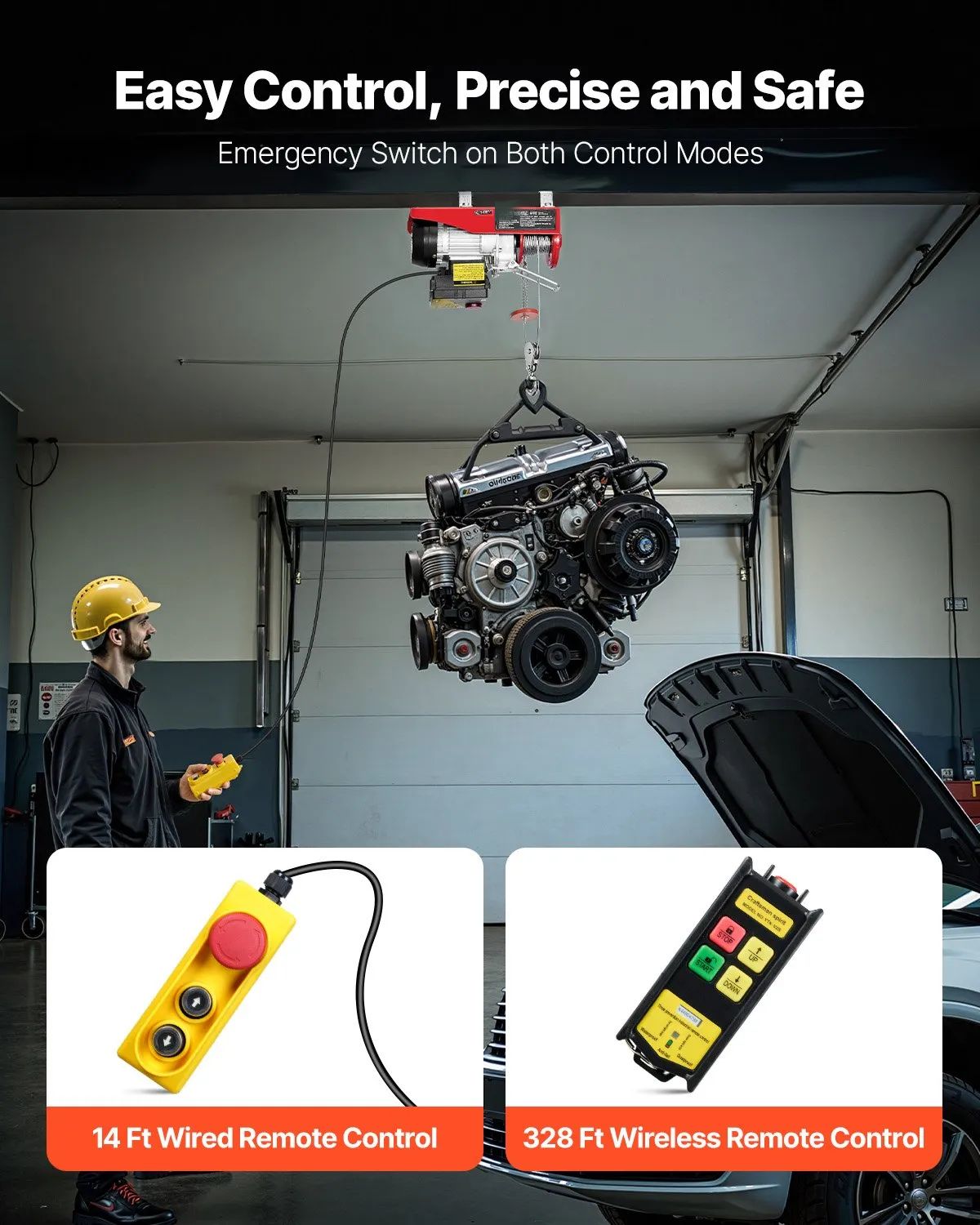 Electric Cable Hoist – 200 kg Capacity, Wired &amp; Wireless Remote Control