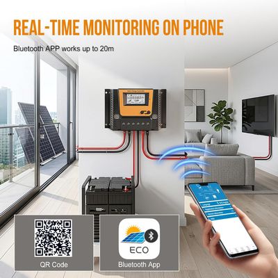 Solar charge controller 20A with Bluetooth &amp; APP Monitoring – 12V/24V PWM Controller