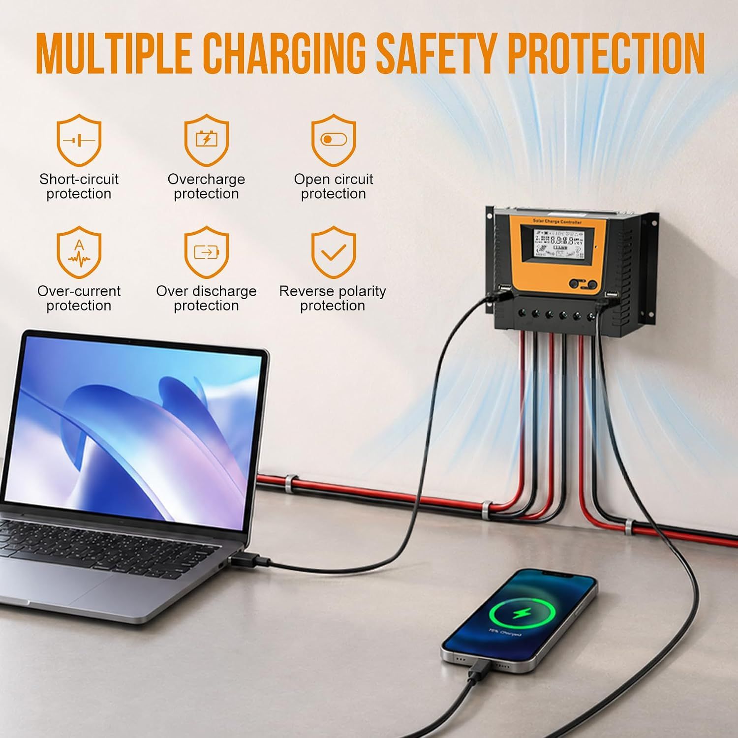 Solar charge controller 20A with Bluetooth &amp; APP Monitoring – 12V/24V PWM Controller