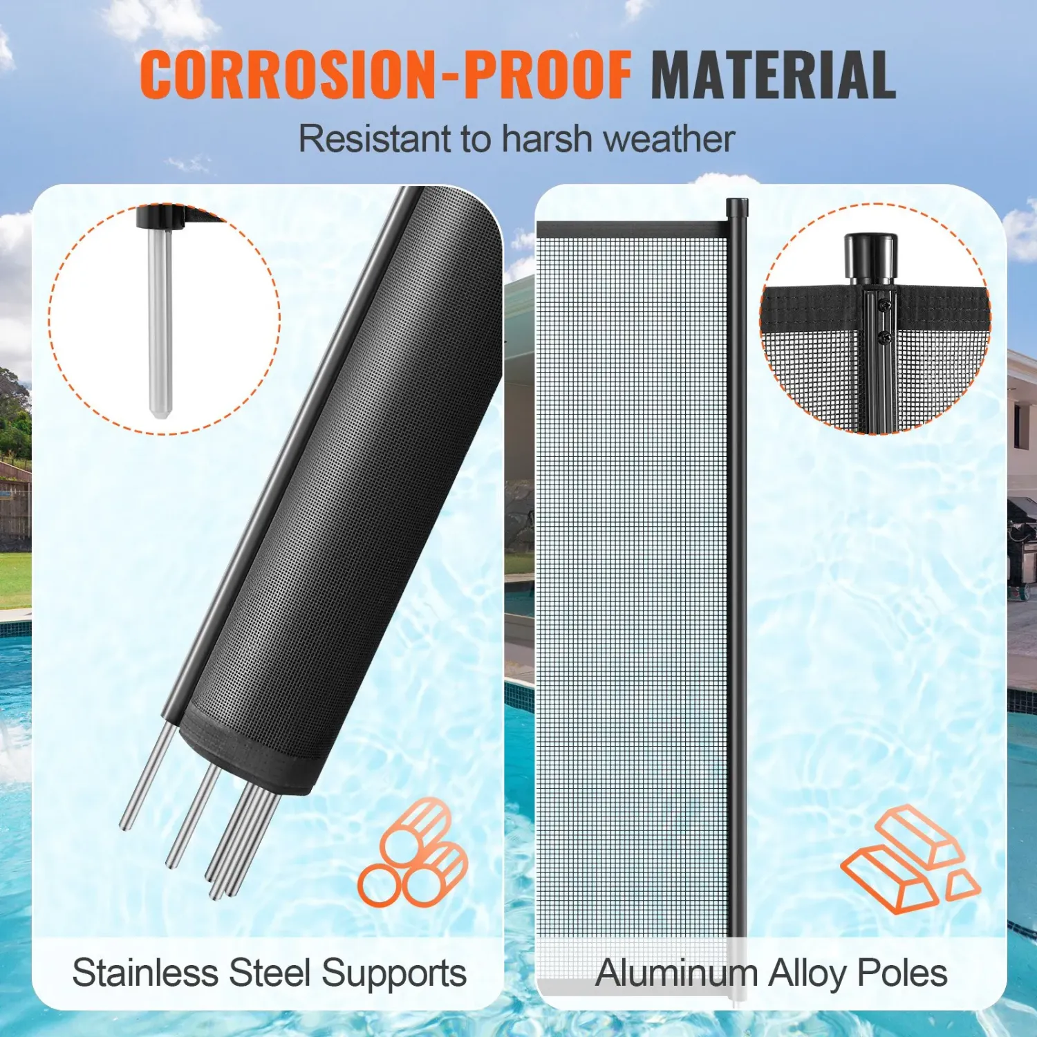 Removable 4 × 12ft Pool Safety Fence – Black Teslin PVC Mesh