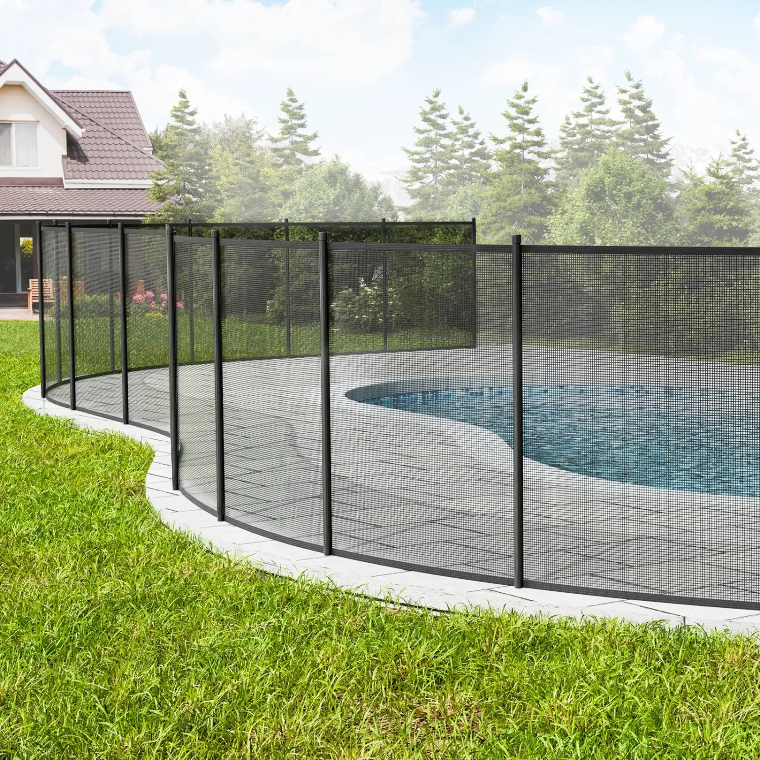 Removable 4 × 12ft Pool Safety Fence – Black Teslin PVC Mesh