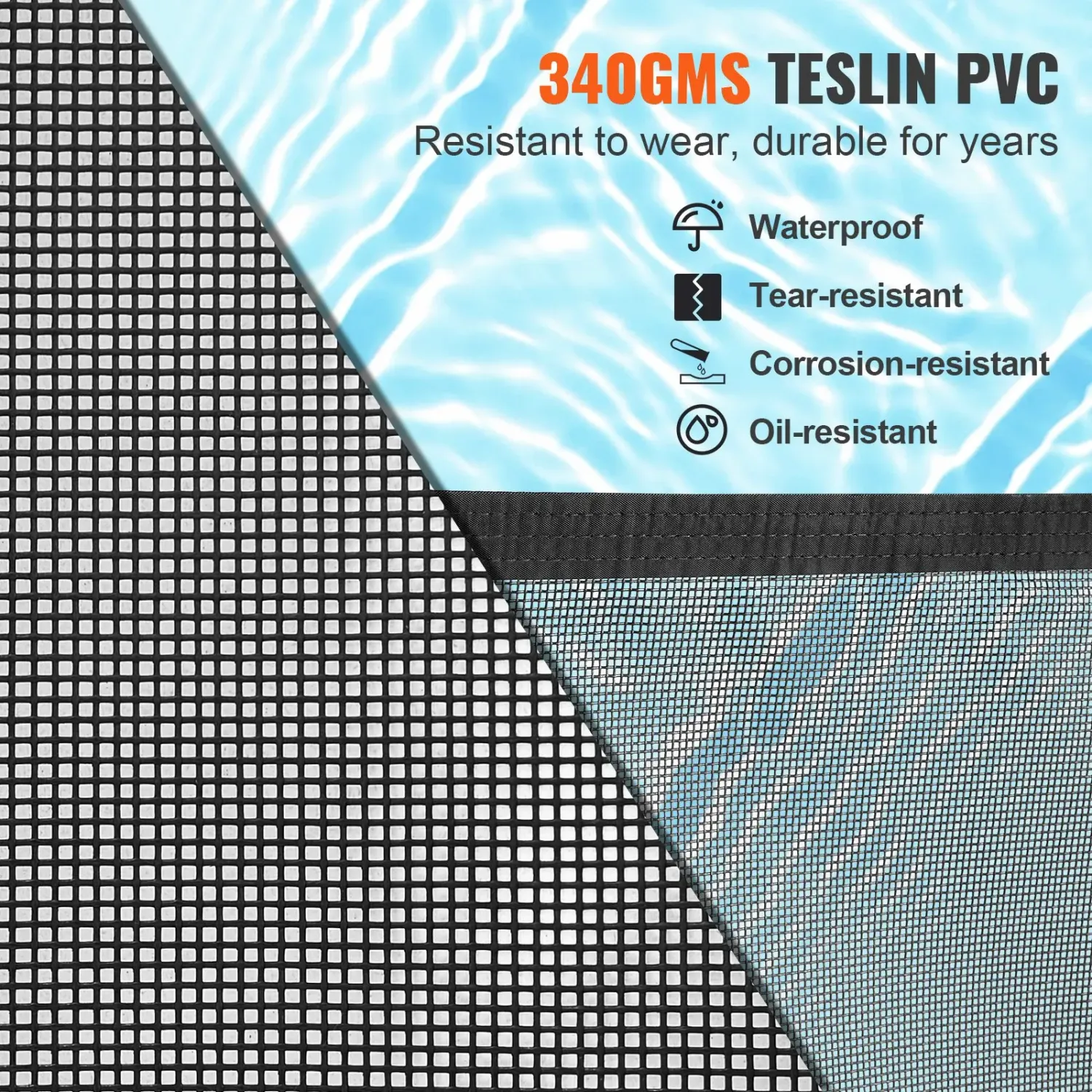 Removable 4 × 12ft Pool Safety Fence – Black Teslin PVC Mesh