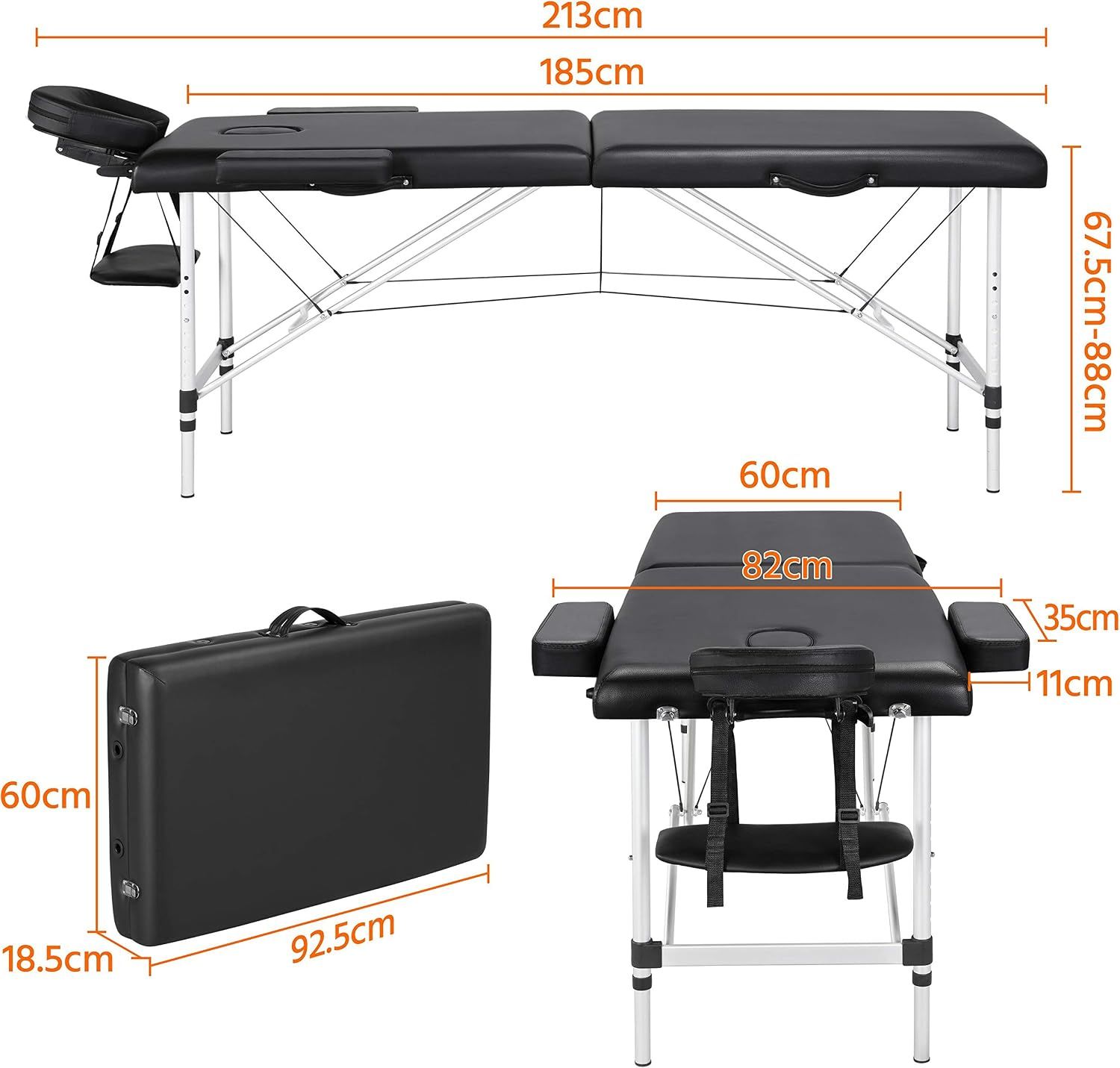 Folding Massage Table 2 Zone Height Adjustable