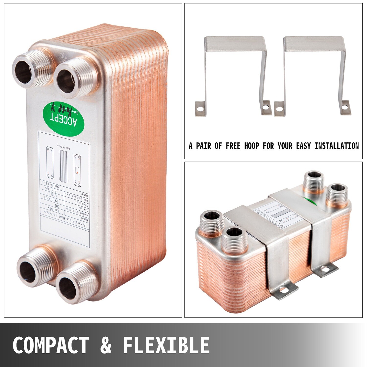 30 Plate Heat Exchanger 3/4" Stainless Steel 316L