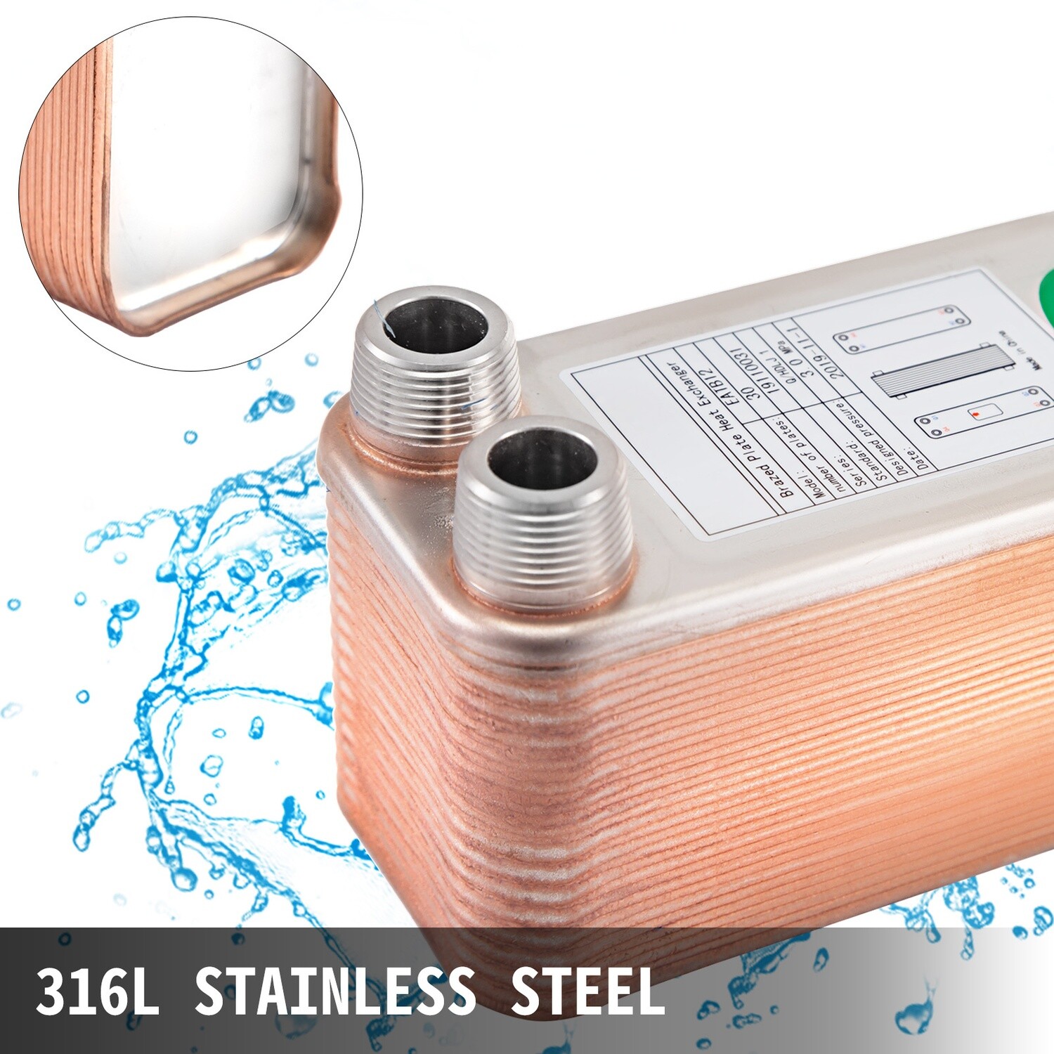 30 Plate Heat Exchanger 3/4" Stainless Steel 316L