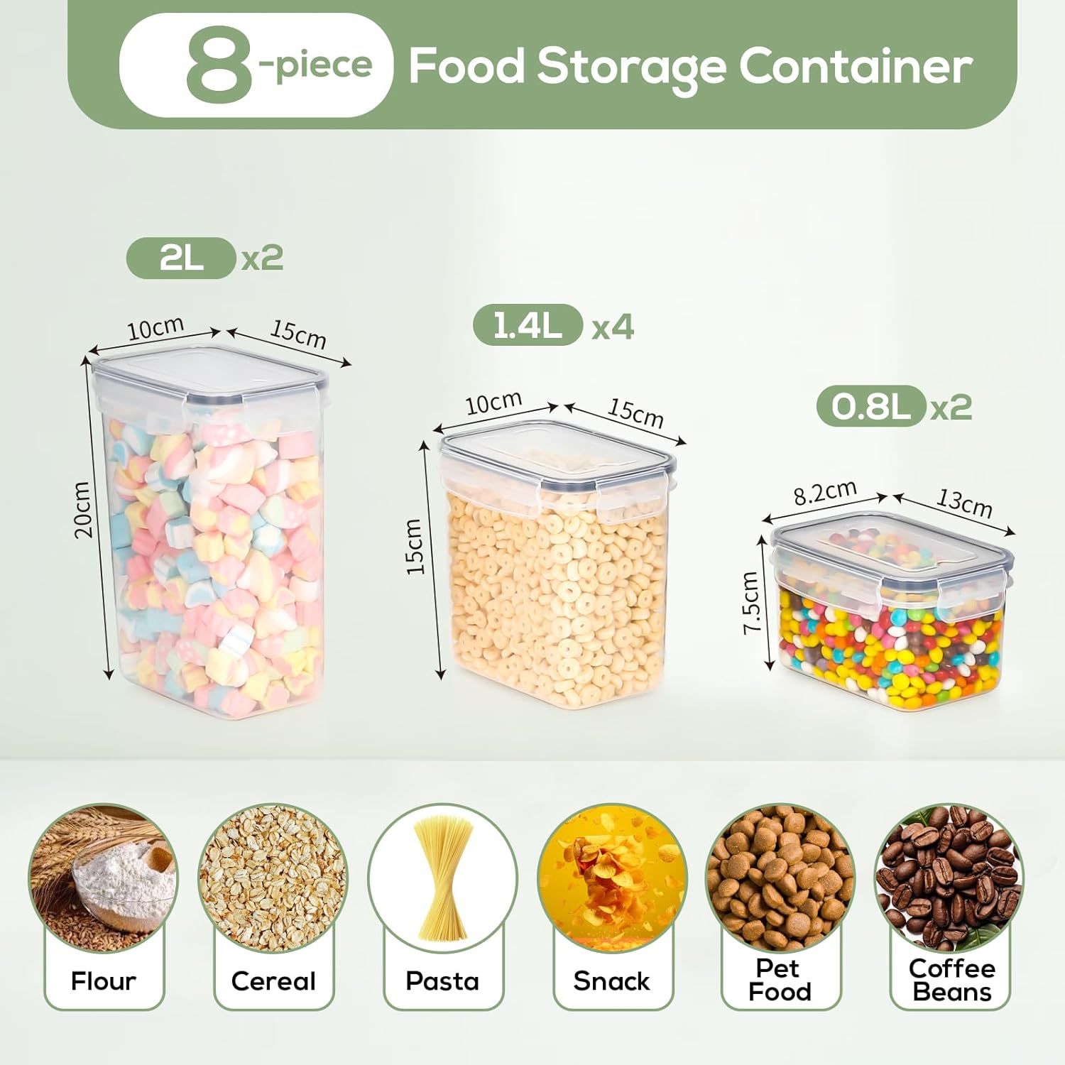 8=16pcs Airtight Storage Jars Kitchen Organiser