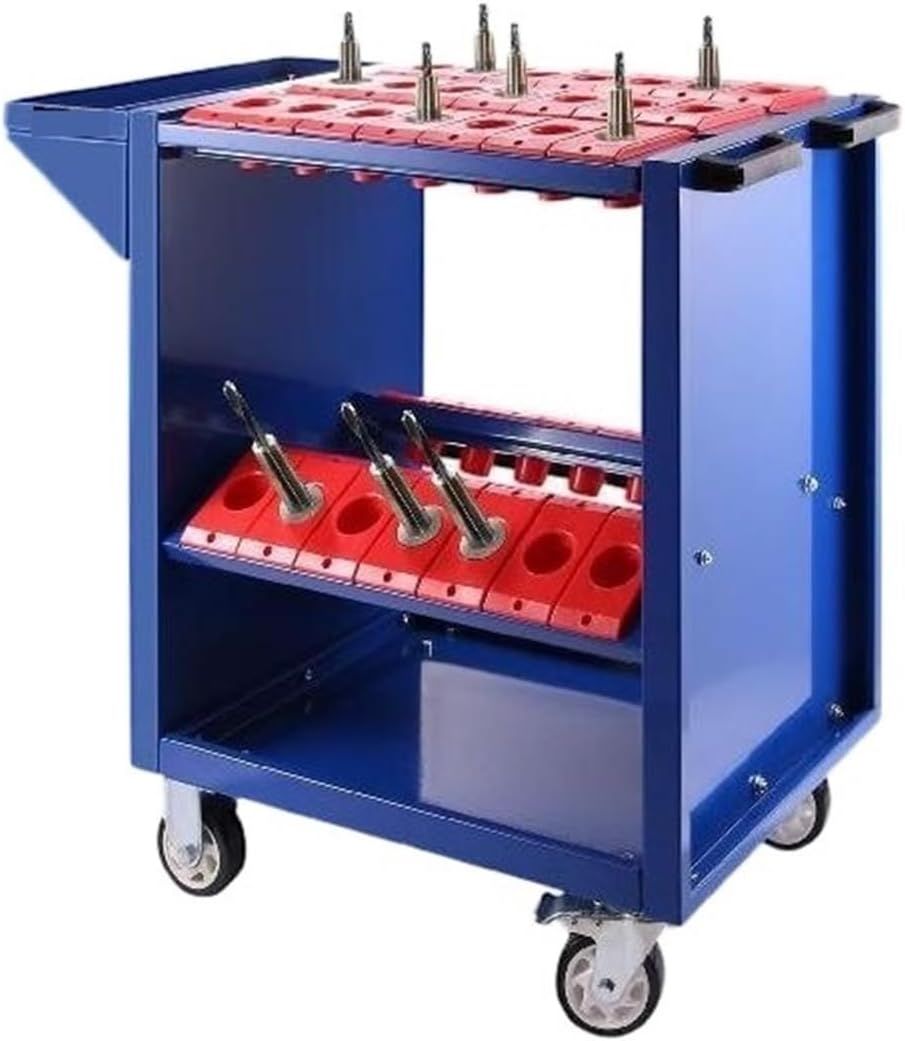 BT40 CNC Tool Cart Trolley 35-Slot Tool Holder Rack – Blue 40 Conical Storage Shelf with Swivel &amp; Fixed Wheels