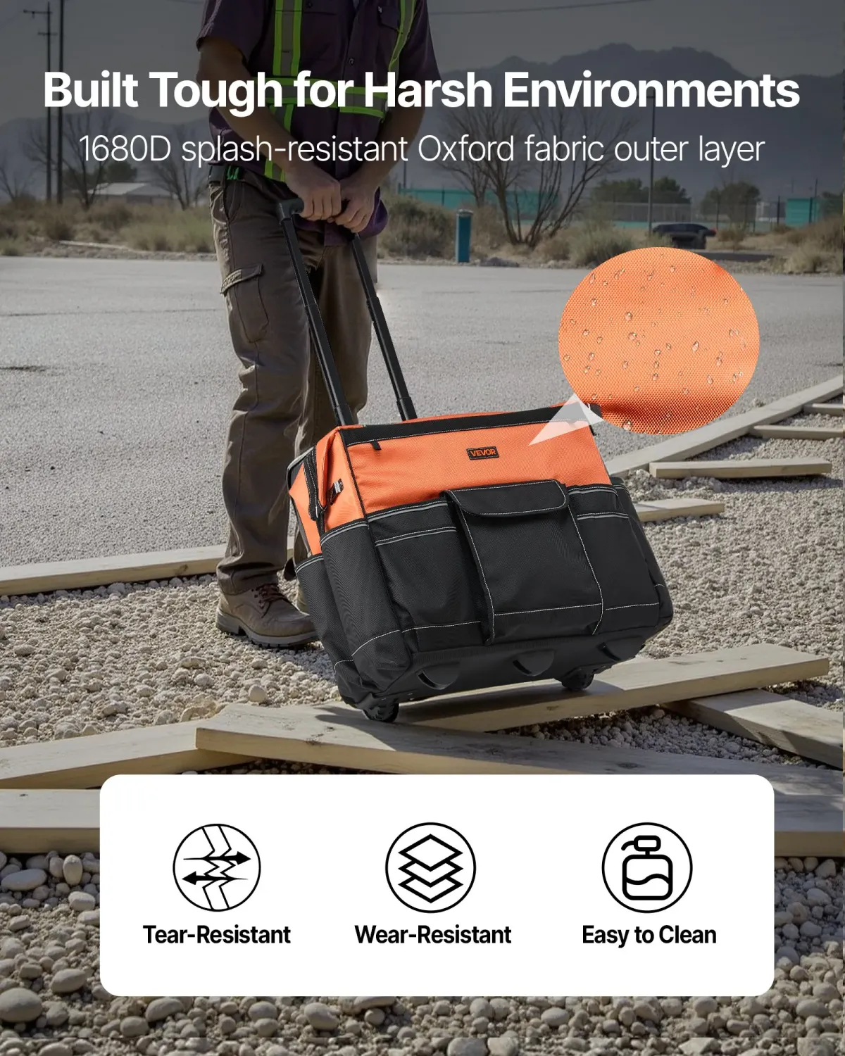 Heavy Duty Rolling Tool Bag with Wheels, 50kg Load Capacity, 27-Pocket Tool Organizer, Telescopic Handle, Work Backpack for Mechanics &amp; Construction, 510x310x450mm