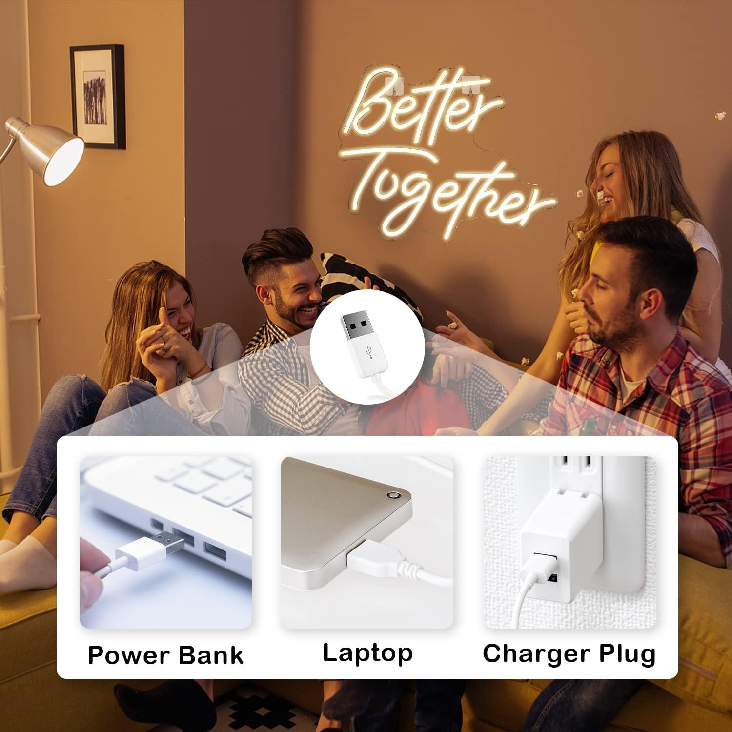 Better Together Neon Sign LED Warm White USB Wall Light
