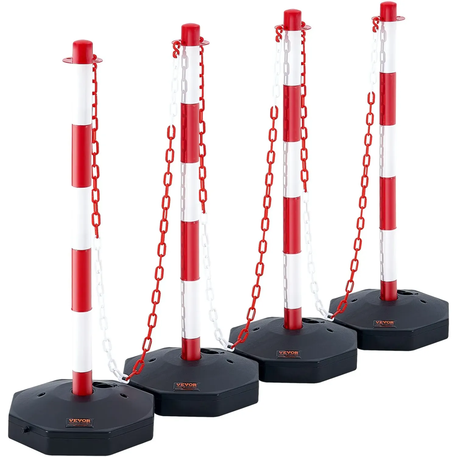 Adjustable Traffic Delineator Posts – Fillable Base, Red &amp; White Safety Barrier sets of 4