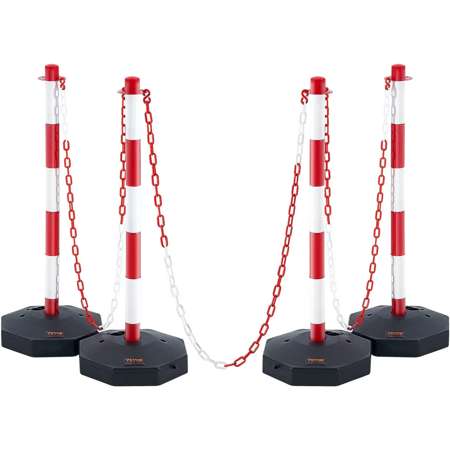 Adjustable Traffic Delineator Posts – Fillable Base, Red &amp; White Safety Barrier sets of 4