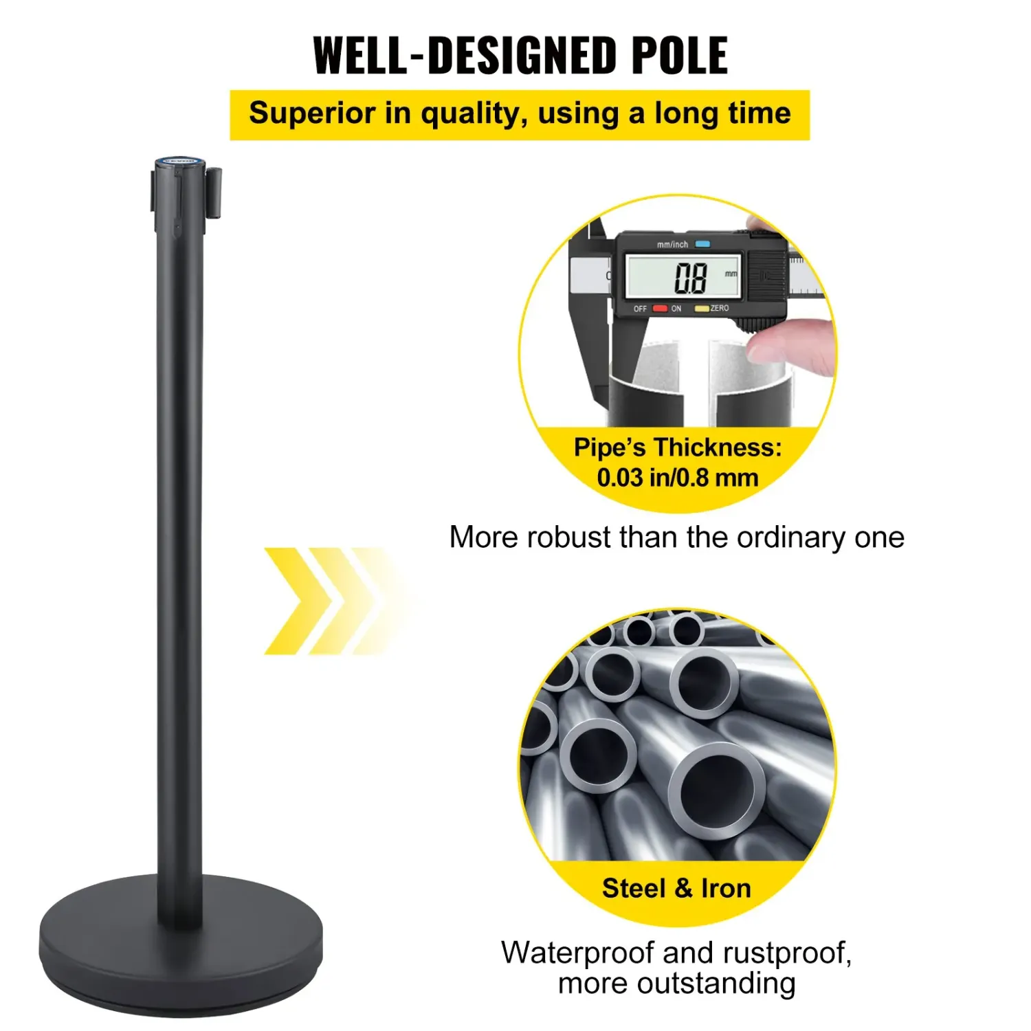 6 Piece Crowd Control Stanchion Set with Retractable Belt