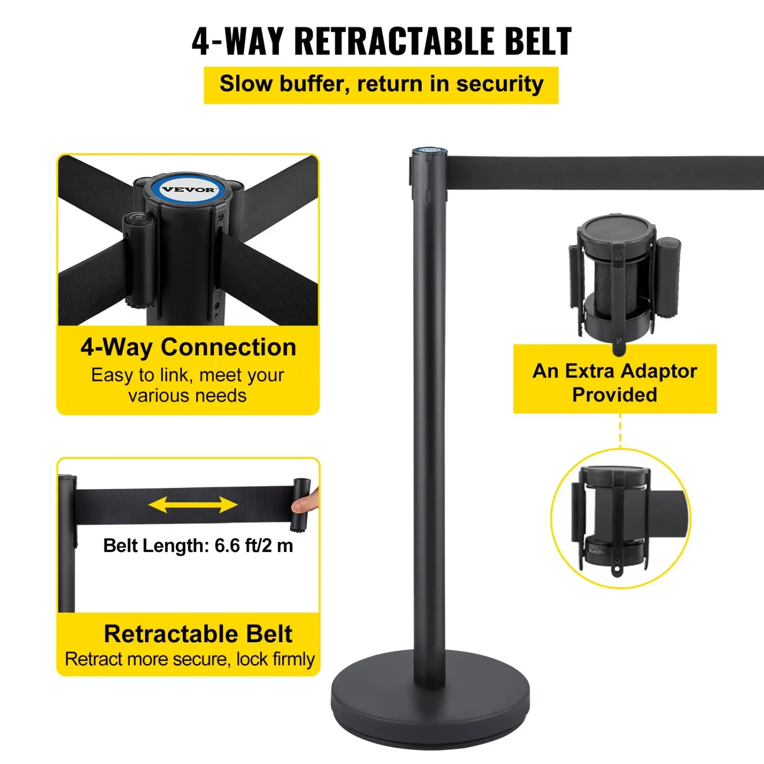 6 Piece Crowd Control Stanchion Set with Retractable Belt