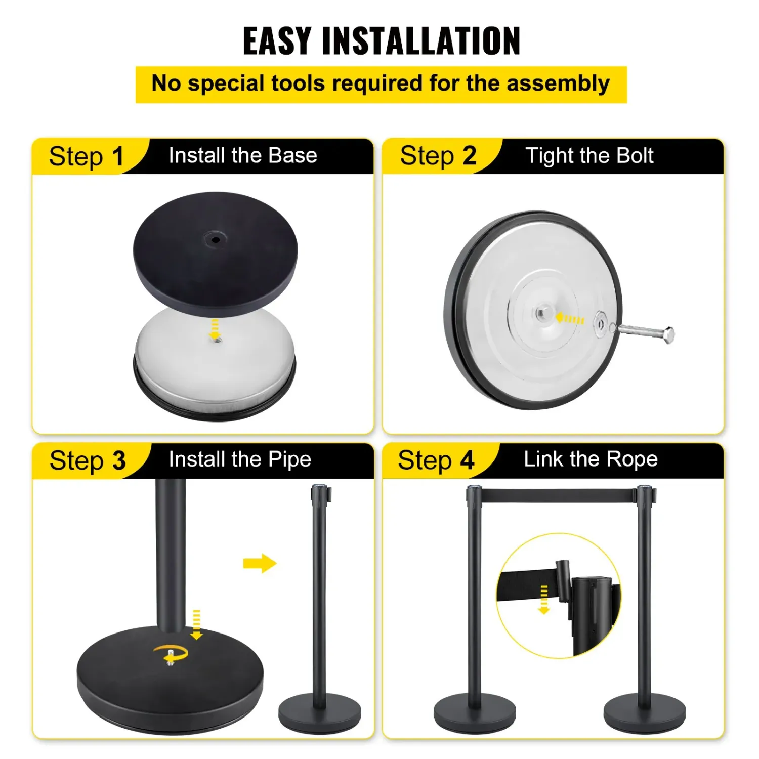 6 Piece Crowd Control Stanchion Set with Retractable Belt