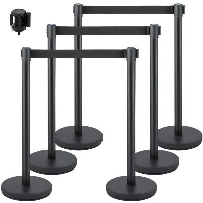 6 Piece Crowd Control Stanchion Set with Retractable Belt