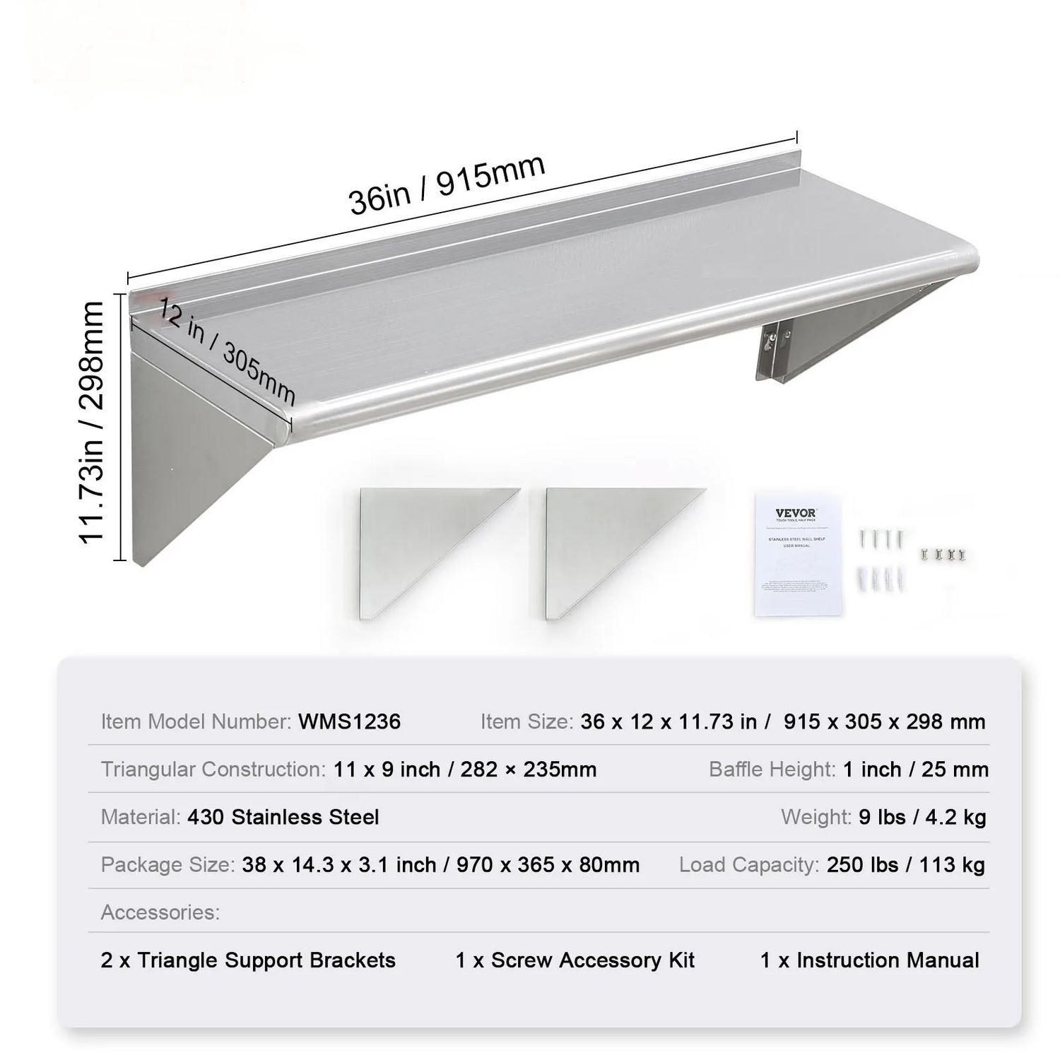 Stainless Steel Wall Shelf Commercial Kitchen