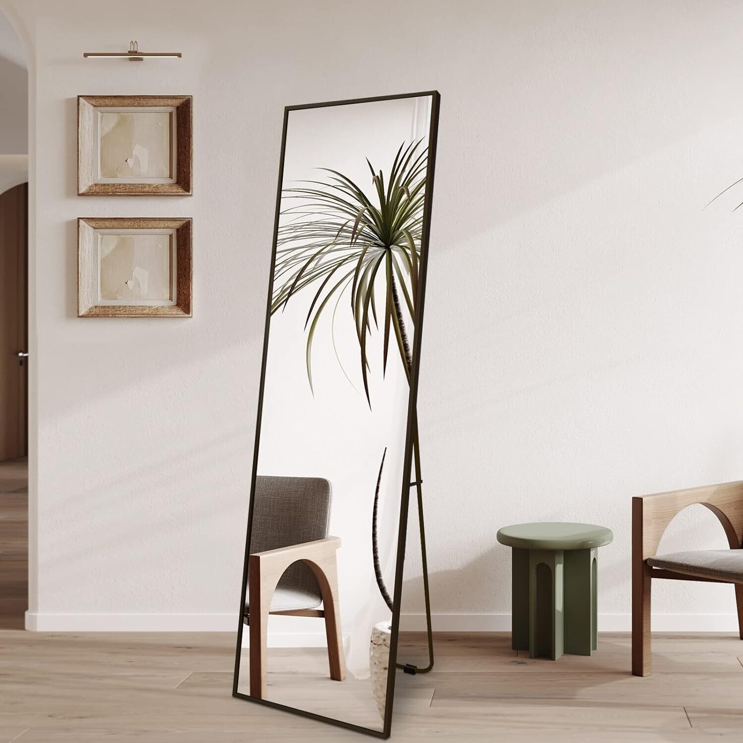 140x40cm Standing Mirror Black Aluminium Frame