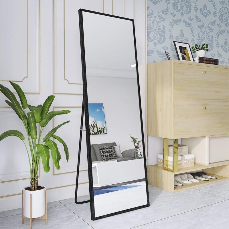 140x40cm Standing Mirror Black Aluminium Frame