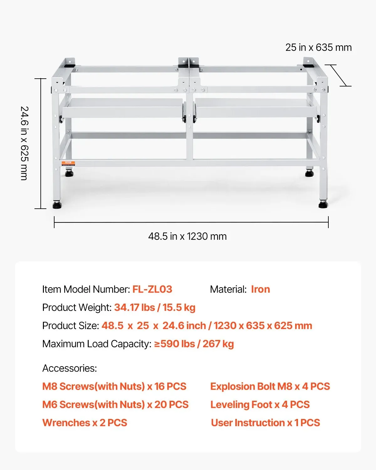 Washing Machine Stand 48x25 Inch Adjustable Base