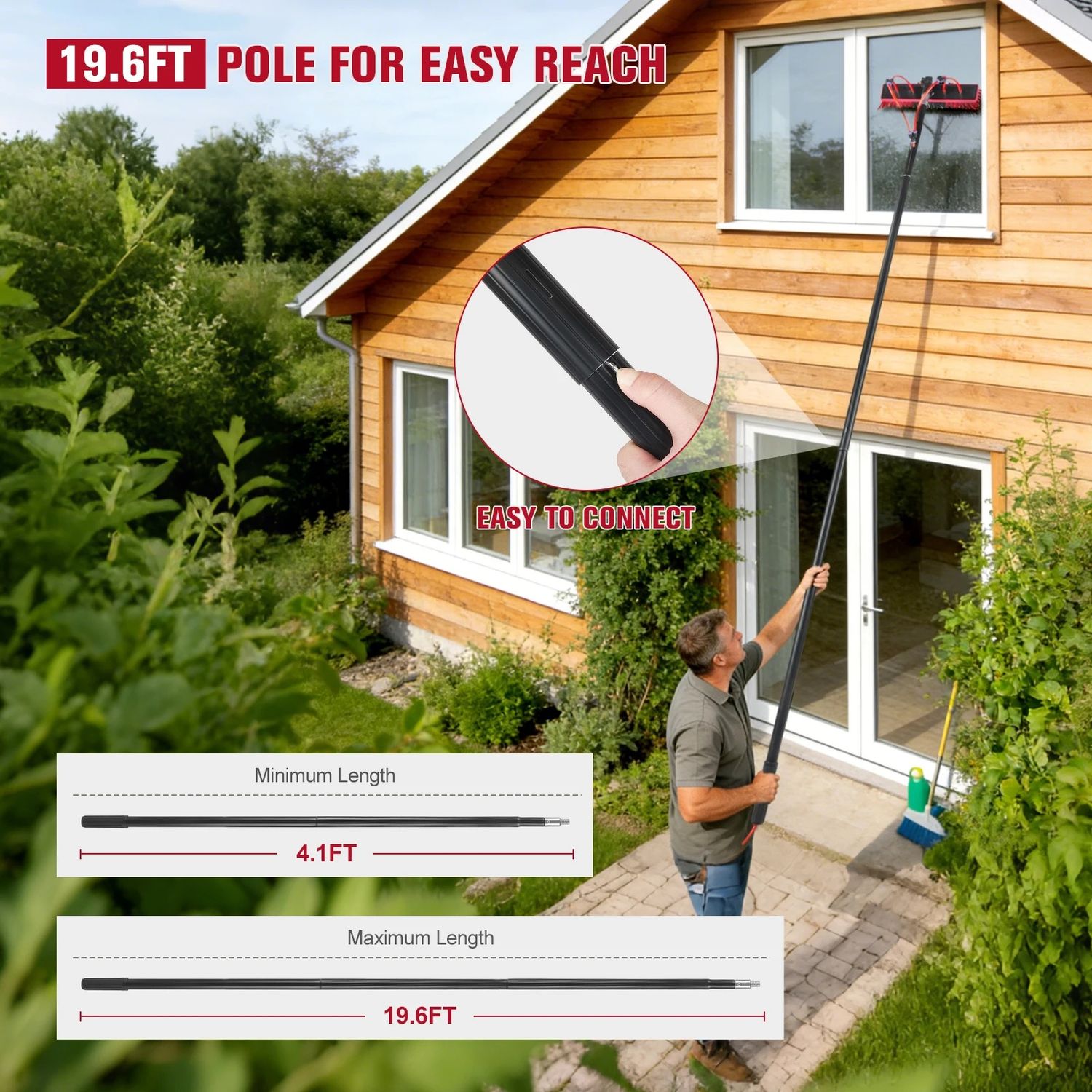 6M Water Fed Pole — Telescopic Window &amp; Solar Panel Cleaning System | High-Reach Extension Pole, Squeegee &amp; Scrubber Kit