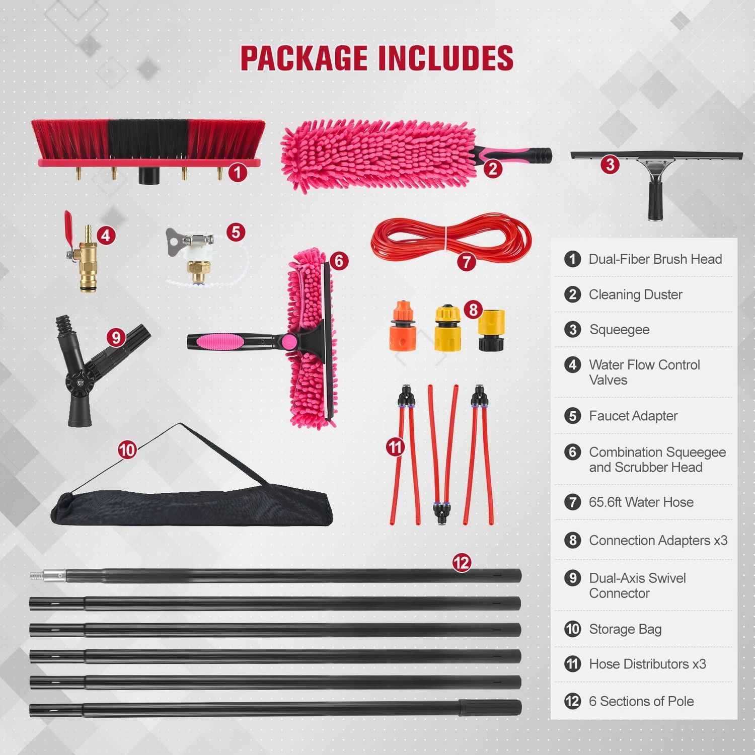 6M Water Fed Pole — Telescopic Window &amp; Solar Panel Cleaning System | High-Reach Extension Pole, Squeegee &amp; Scrubber Kit