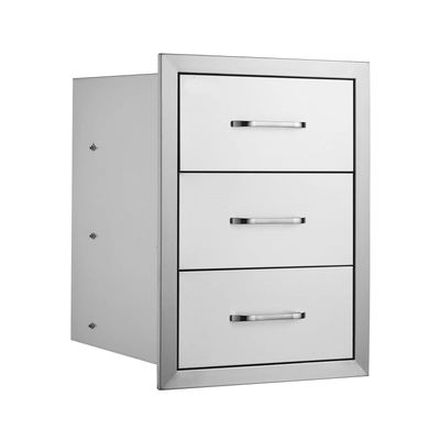 Outdoor Kitchen BBQ Drawers 16 x 21.5 x 18 Inch, Triple Access Stainless Steel Grill Island Drawer Cabinet with Handle