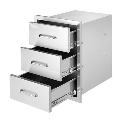 Outdoor Kitchen BBQ Drawers 16 x 21.5 x 18 Inch, Triple Access Stainless Steel Grill Island Drawer Cabinet with Handle