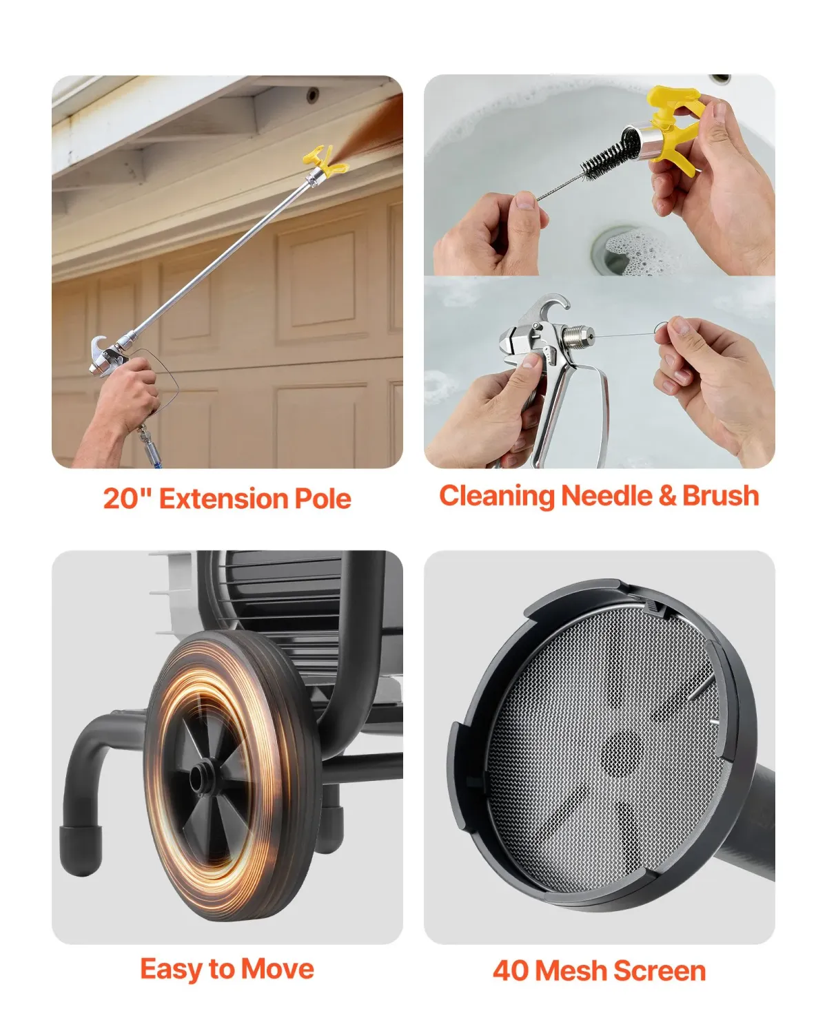 Airless Paint Sprayer 1500W 2800PSI Electric Cart Paint Sprayer with Extension Pole