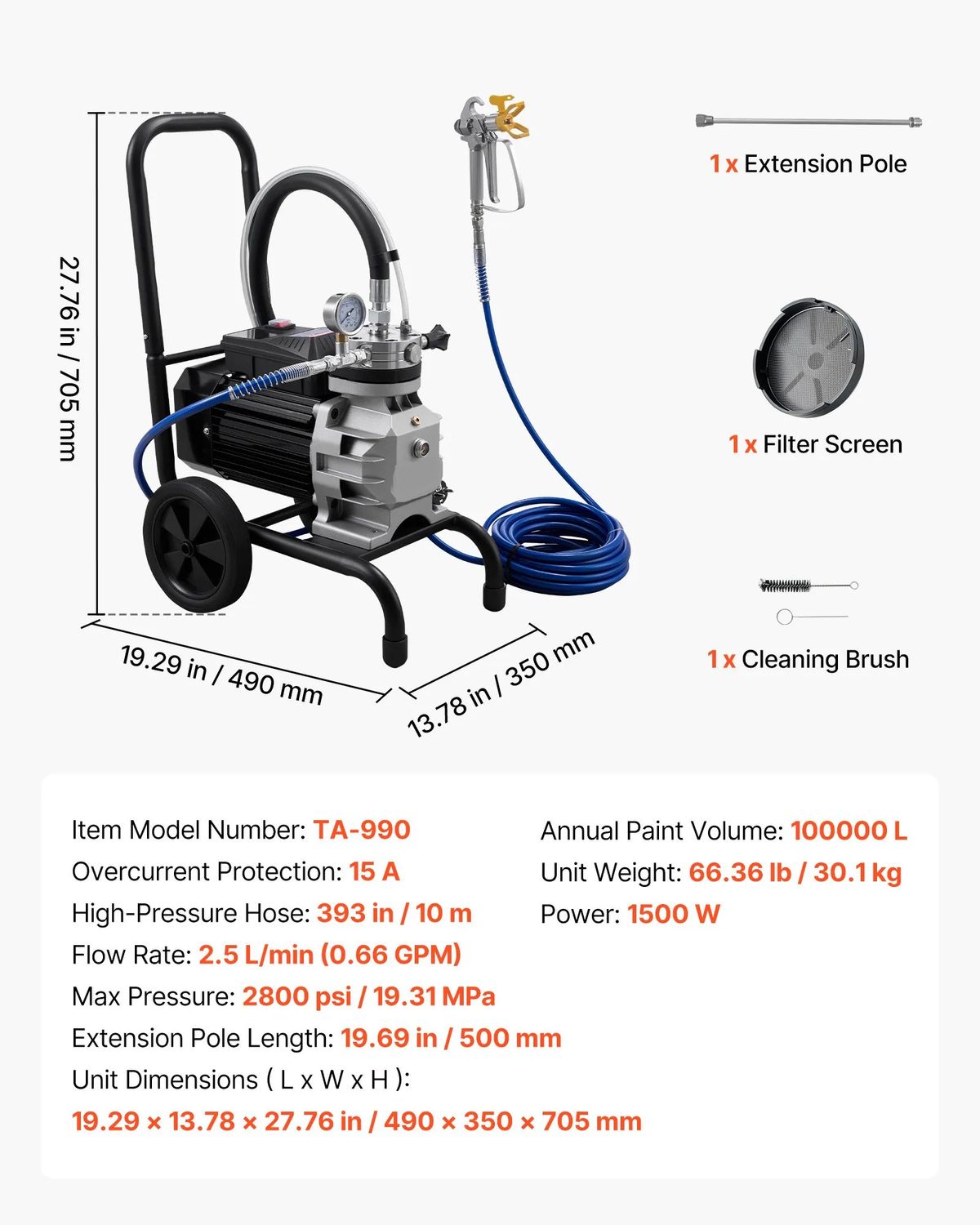 Commercial Electric Airless Paint Sprayer with Cart