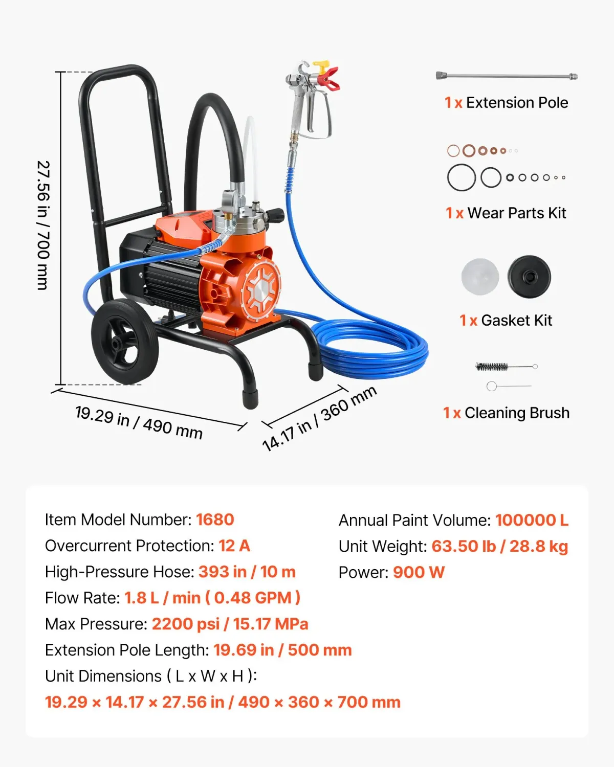 Commercial Electric Airless Paint Sprayer with Cart
