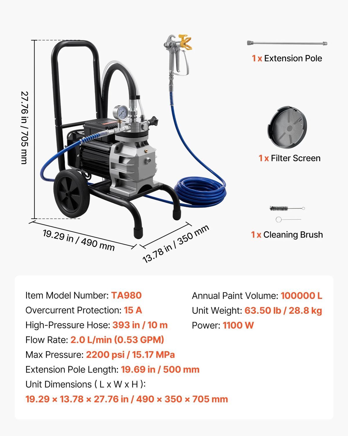Commercial Electric Airless Paint Sprayer with Cart