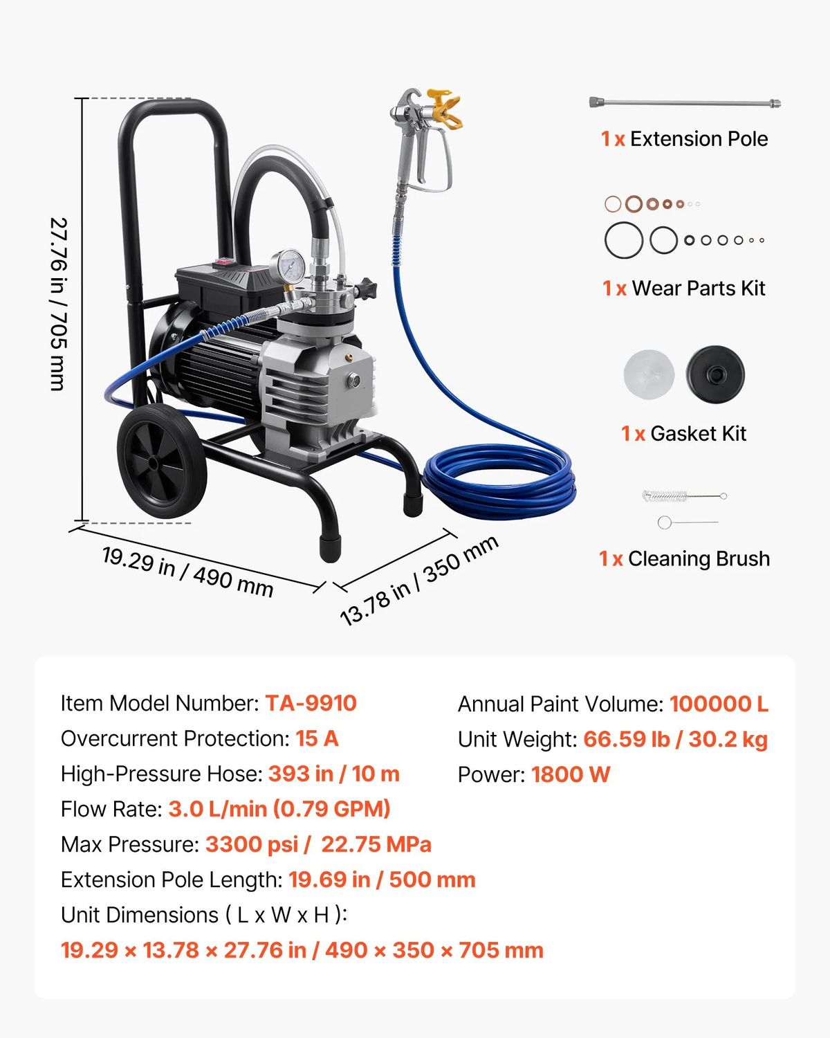 Commercial Electric Airless Paint Sprayer with Cart
