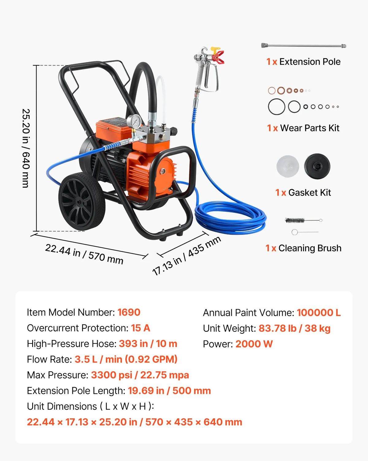 Commercial Electric Airless Paint Sprayer with Cart