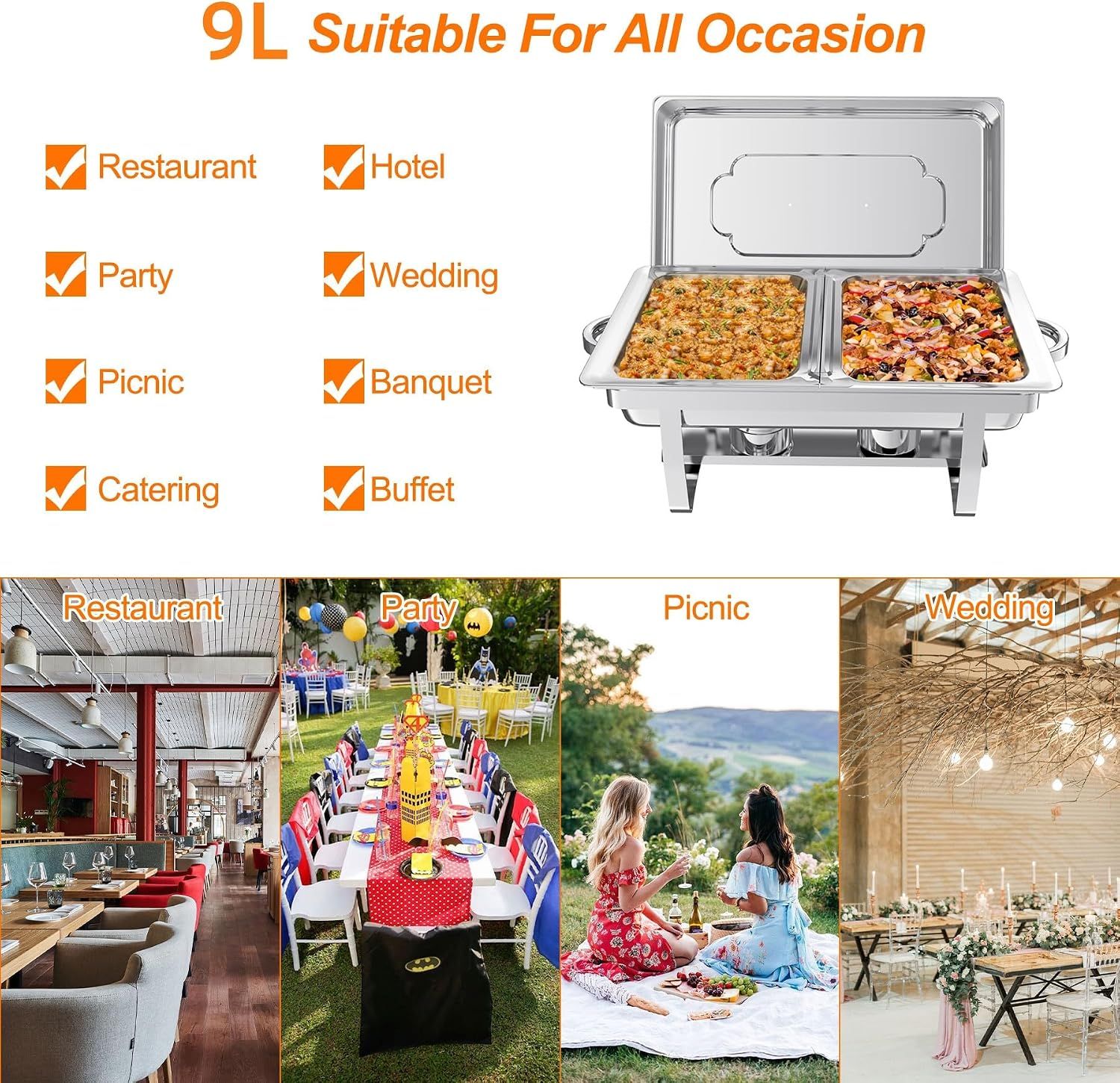 Rectangular 8L Stainless Steel Chafing Dish Buffet Set – 4-Piece Set
