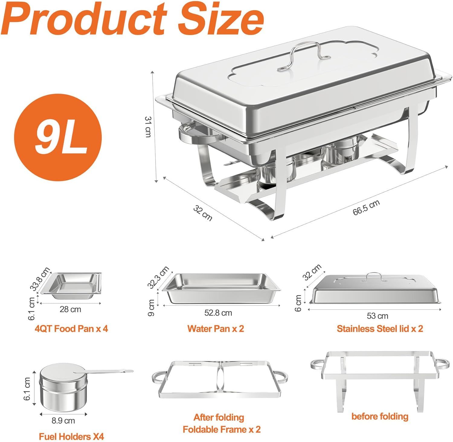 Rectangular 8L Stainless Steel Chafing Dish Buffet Set – 4-Piece Set
