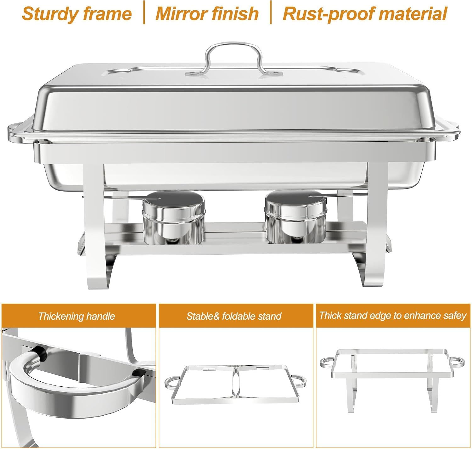 Rectangular 8L Stainless Steel Chafing Dish Buffet Set – 4-Piece Set