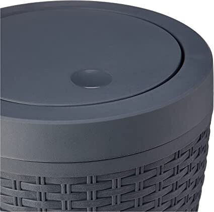 Round Rattan Bathroom Bin 5L Compact Swing-Lid Waste Bin
