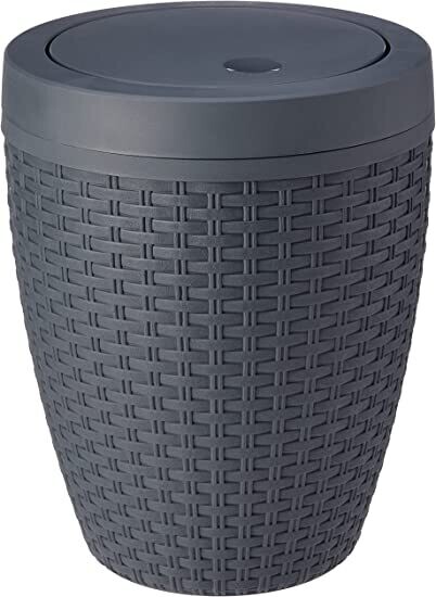 Round Rattan Bathroom Bin 5L Compact Swing-Lid Waste Bin