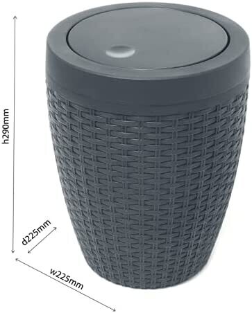 Round Rattan Bathroom Bin 5L Compact Swing-Lid Waste Bin