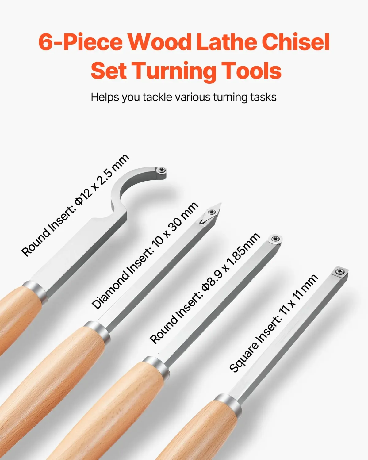 6PCS Wood Turning Tool Set with Carbide Inserts, Lathe Tools Kit in Wooden Box for Beginners &amp; Professionals