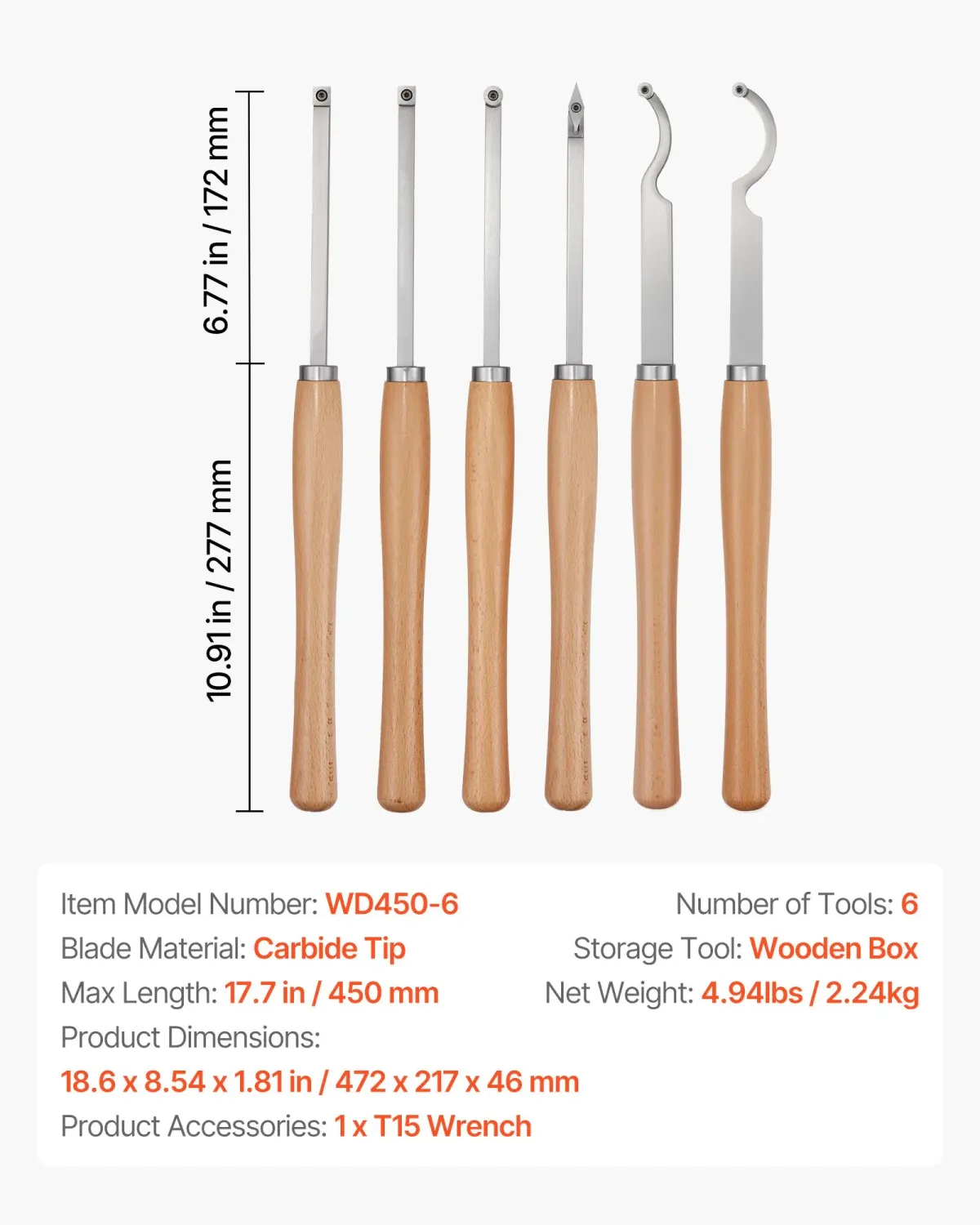6PCS Wood Turning Tool Set with Carbide Inserts, Lathe Tools Kit in Wooden Box for Beginners &amp; Professionals