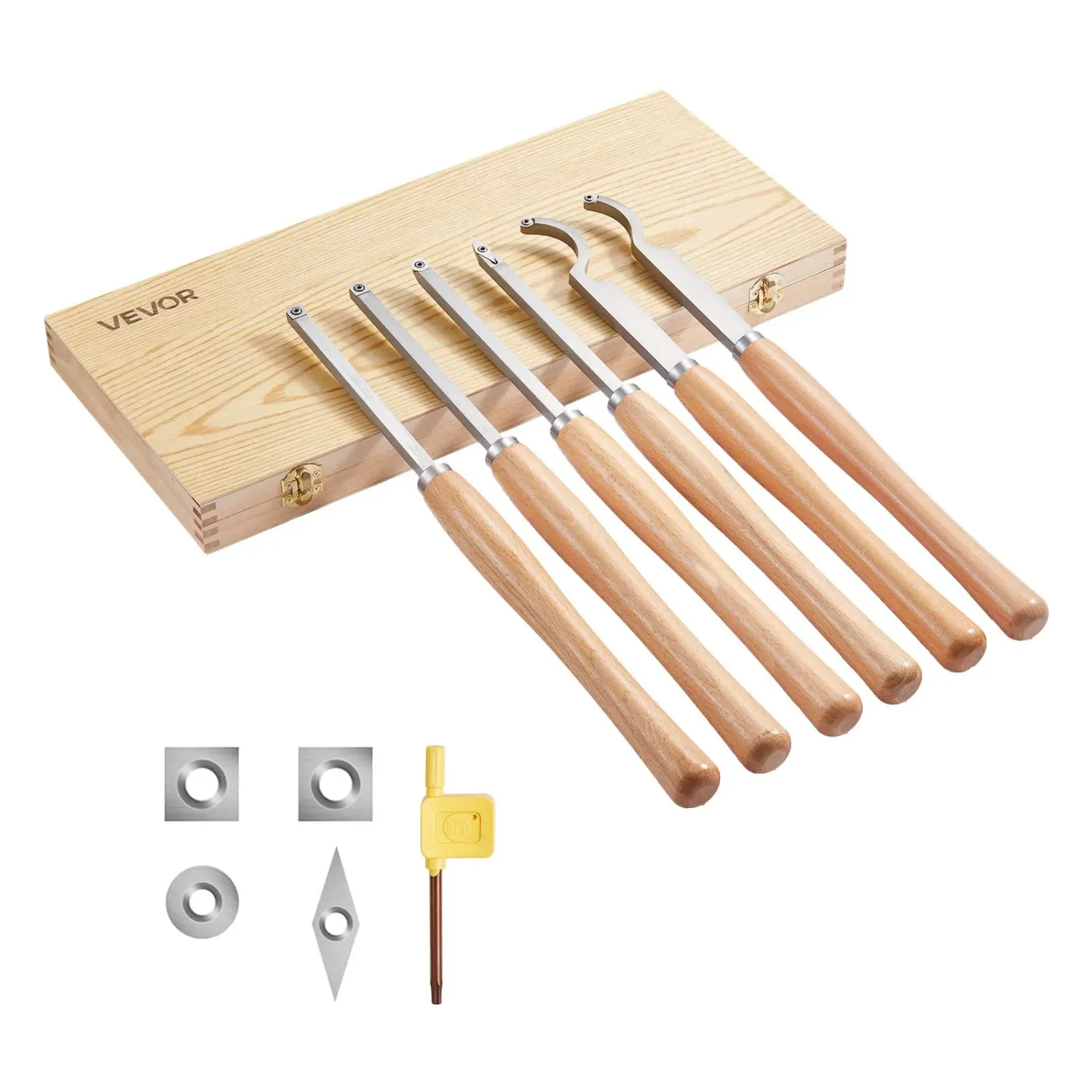 6PCS Wood Turning Tool Set with Carbide Inserts, Lathe Tools Kit in Wooden Box for Beginners &amp; Professionals