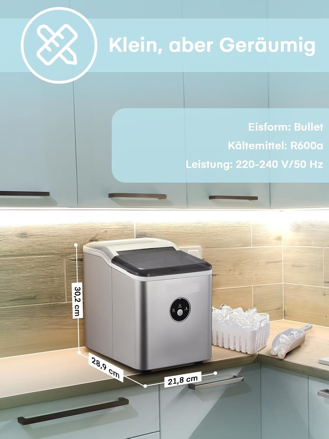 14kg Portable Ice Cube Maker Machine with Basket and Shovel