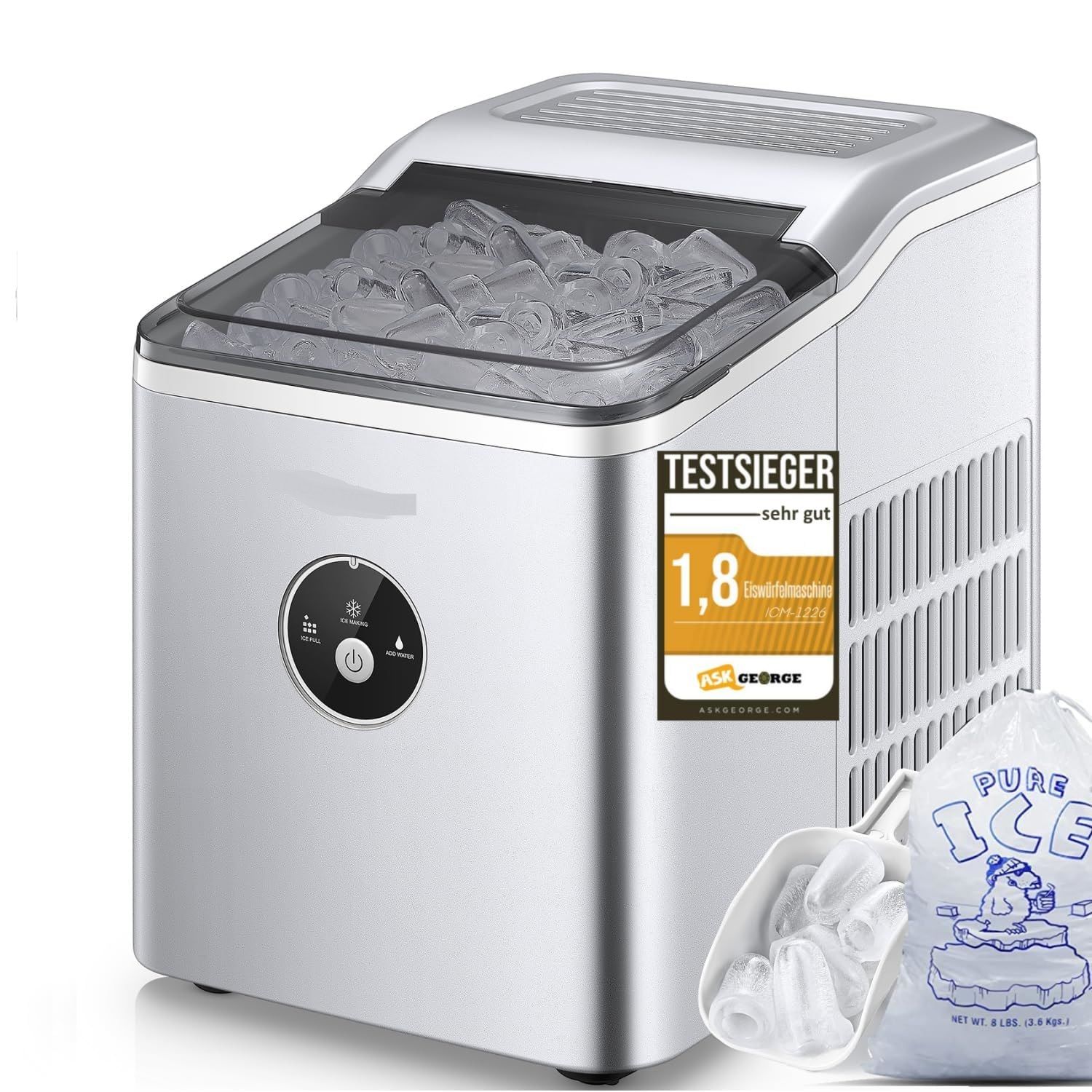 14kg Portable Ice Cube Maker Machine with Basket and Shovel