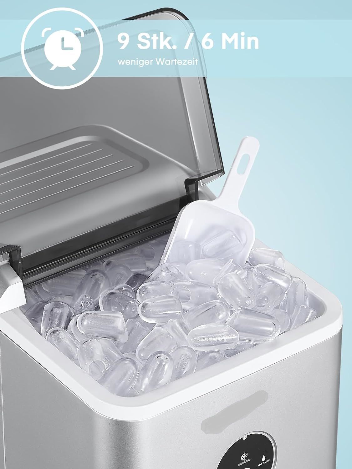 14kg Portable Ice Cube Maker Machine with Basket and Shovel