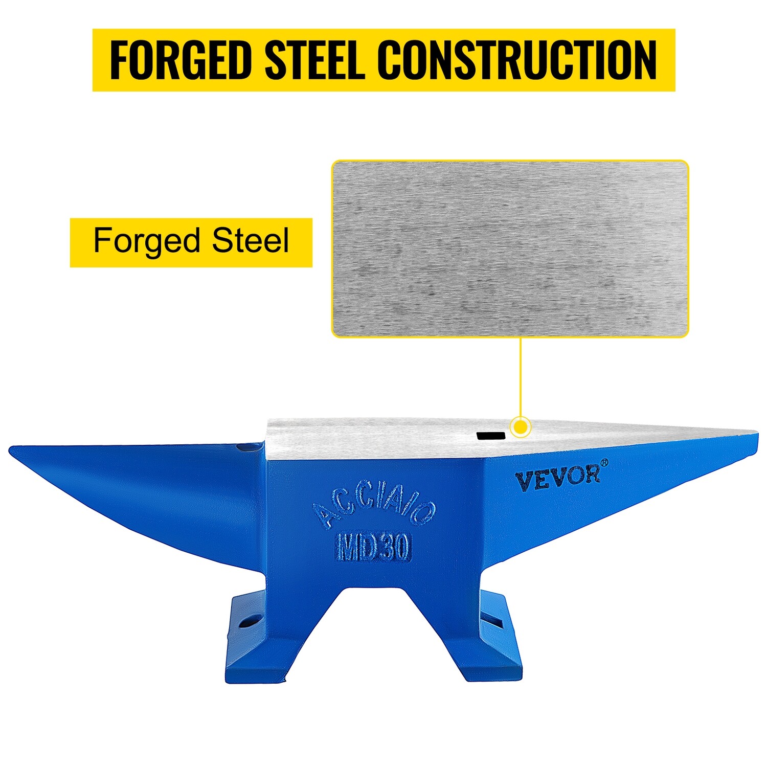 Round Horn 66 lb / 30 kg Steel Blacksmith Anvil – Drop-Forged Metalworking Anvil with Hardy &amp; Pritchel Holes