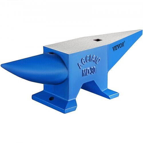 Round Horn 66 lb / 30 kg Steel Blacksmith Anvil – Drop-Forged Metalworking Anvil with Hardy &amp; Pritchel Holes