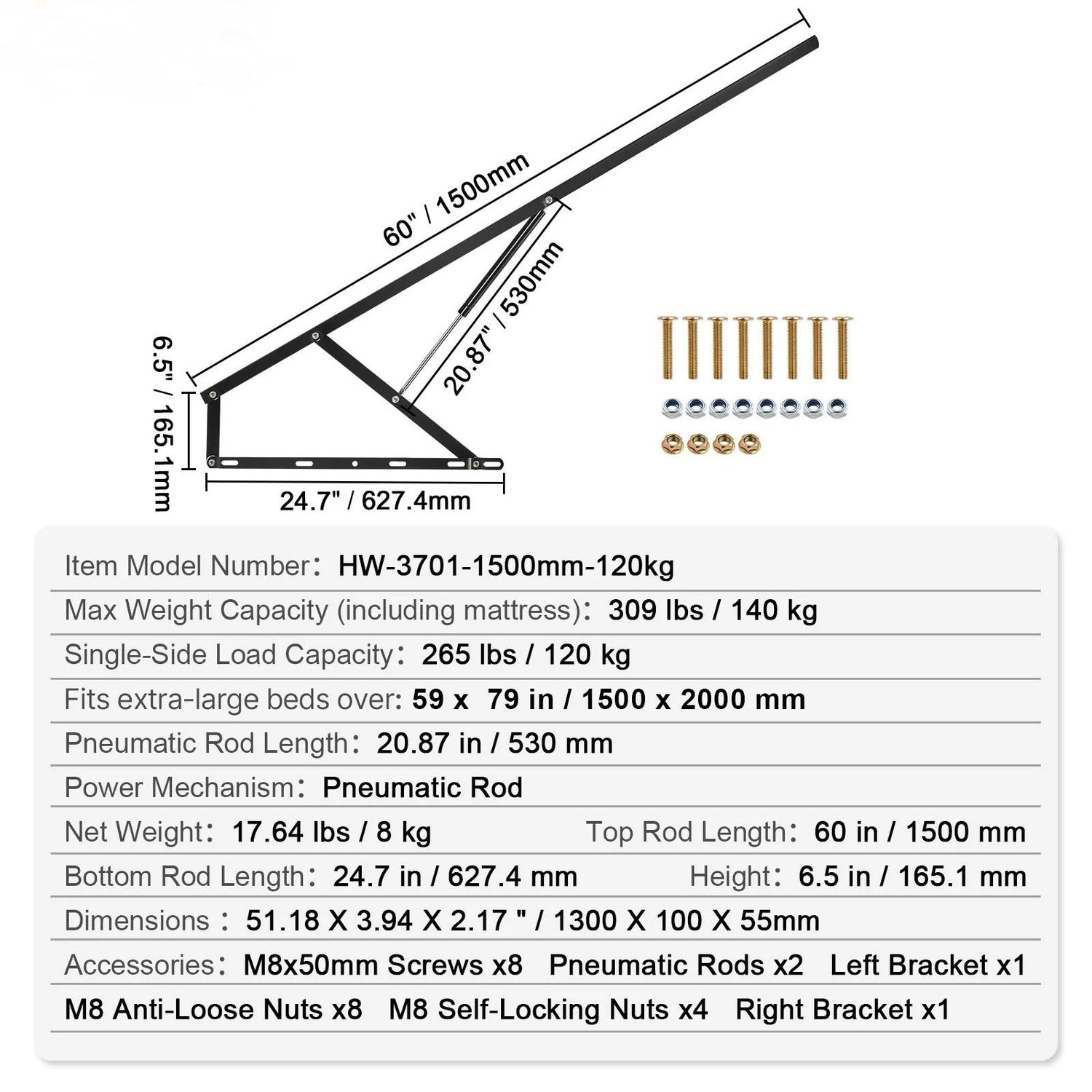 Bed Lift Hydraulic Mechanism Kit for Sofa – Adjustable Hydraulic System for Easy Storage and Comfort