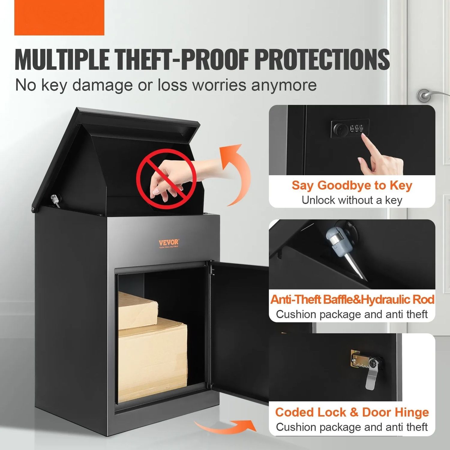 Outdoor Parcel Delivery Box with Coded Lock Galvanized Steel Mailbox